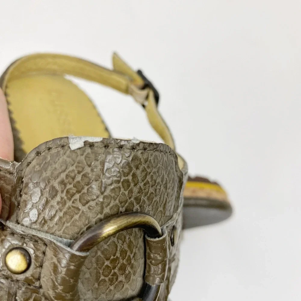 Bussola Marseille T-Wedge Taupe Snake Print Leather Sandals‎ Womens 8-8.5 39